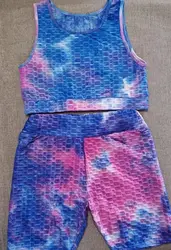 Conjunto top calza azul y rosa