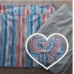 Dos polleras con short beige y rayada